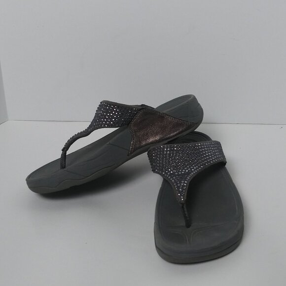 Fitflop Lulu Crystal Embellished Toe Post Sandal Pewter Gray Size 6 EUC - Picture 1 of 5
